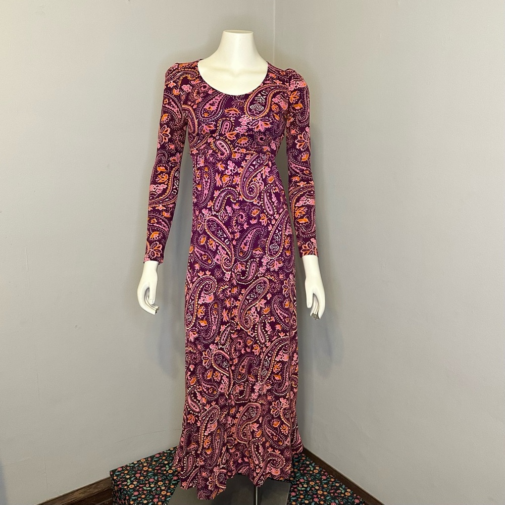 Patina Paisley Long Sleeve Maxi Dress 70s Vintage